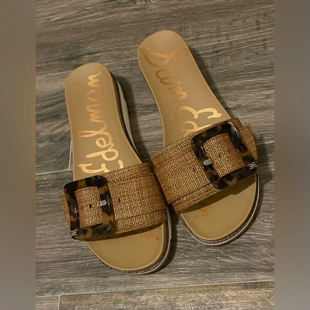 Sam Edelman Ariane Big Buckle Platform Slide Sandal in Cuoio Sz. 8.5 - Picture 6 of 9